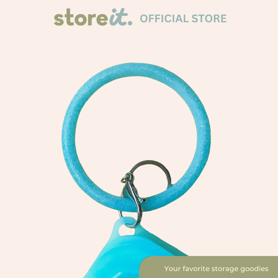 Silicone Wristlet Keychain - Glittered Aqua