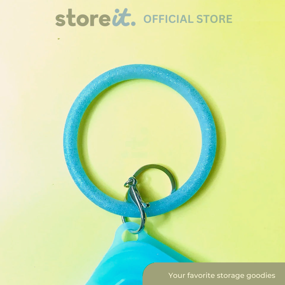 Silicone Wristlet Keychain - Glittered Aqua