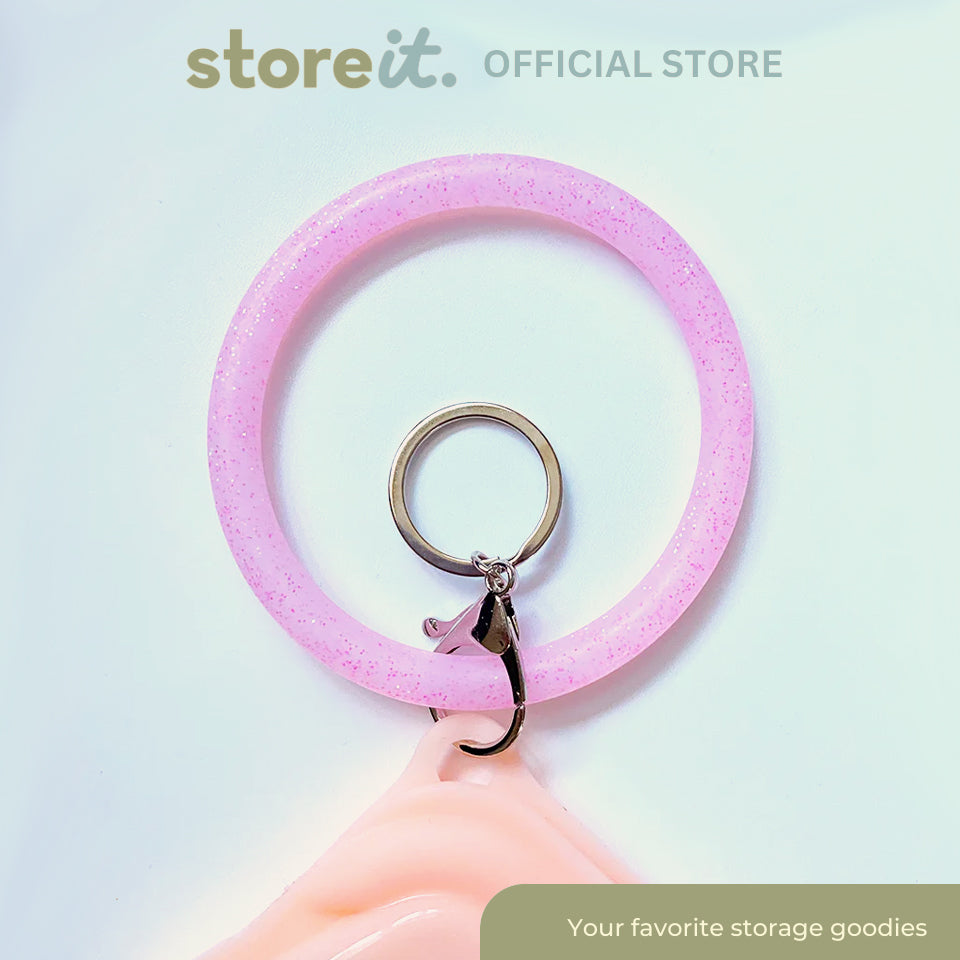 Silicone Wristlet Keychain - Glittered Pink